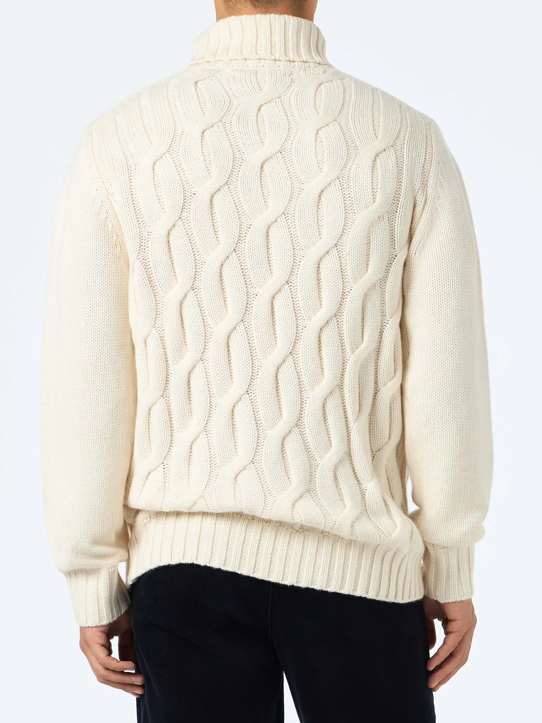 Maglione da uomo in misto cashmere a trecce Fisherman