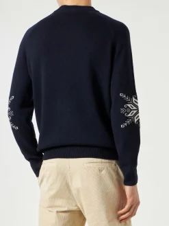 Maglione da uomo mezzo collo blu navy con stampa