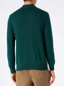 Maglione da uomo verde con cartolina lavorata a maglia