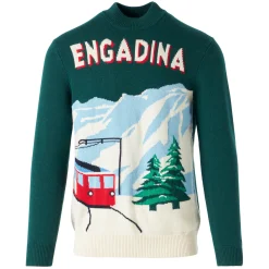 Maglione da uomo verde con cartolina lavorata a maglia