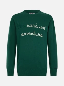 Maglione da uomo verde Heron con ricamo Non sarà un'avventura