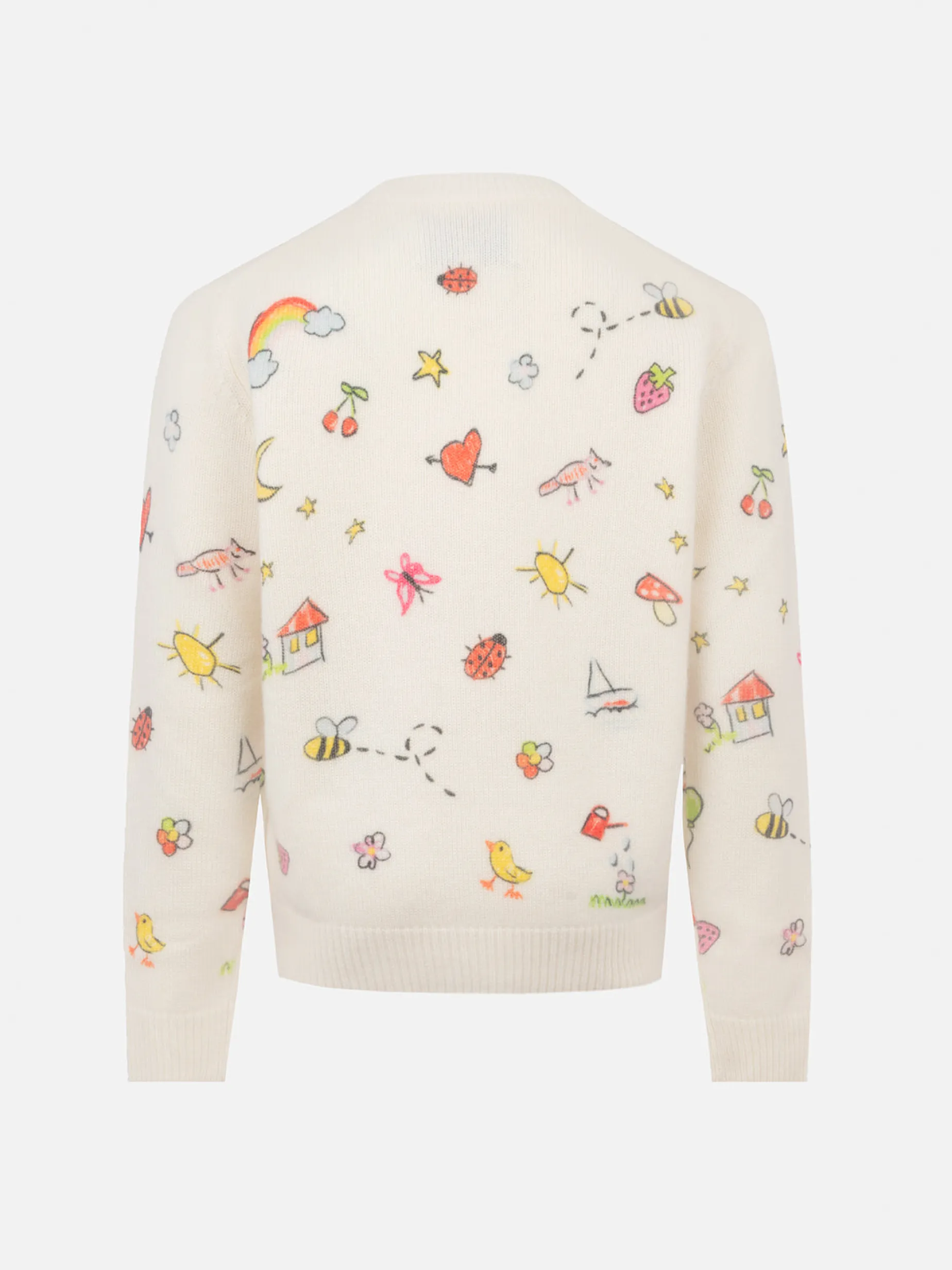 Maglione girocollo bianco da bambina Princess con stampa Saint Barth sketch
