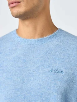 Maglione girocollo elasticizzato azzurro chiaro da uomo Regent