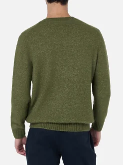 Maglione girocollo elasticizzato verde militare da uomo Regent