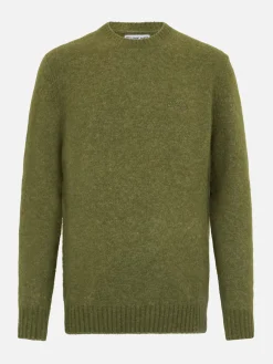 Maglione girocollo elasticizzato verde militare da uomo Regent