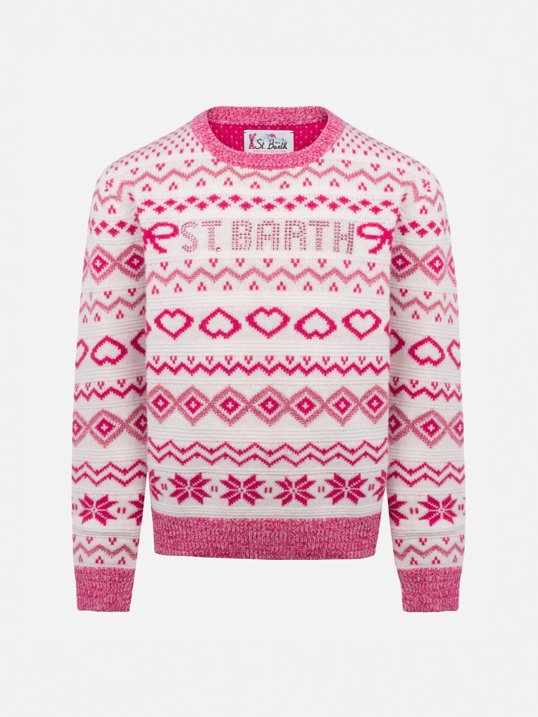 Maglione girocollo fair-isle da bambina Princess con logo in strass St. Barth