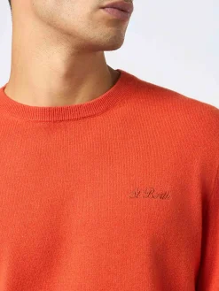 Maglione girocollo in misto cashmere arancione da uomo Regent