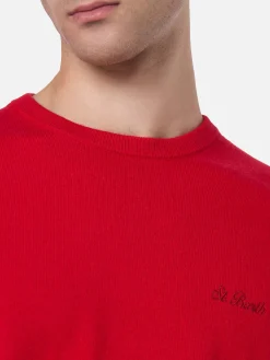 Maglione girocollo in misto cashmere rosso da uomo Regent