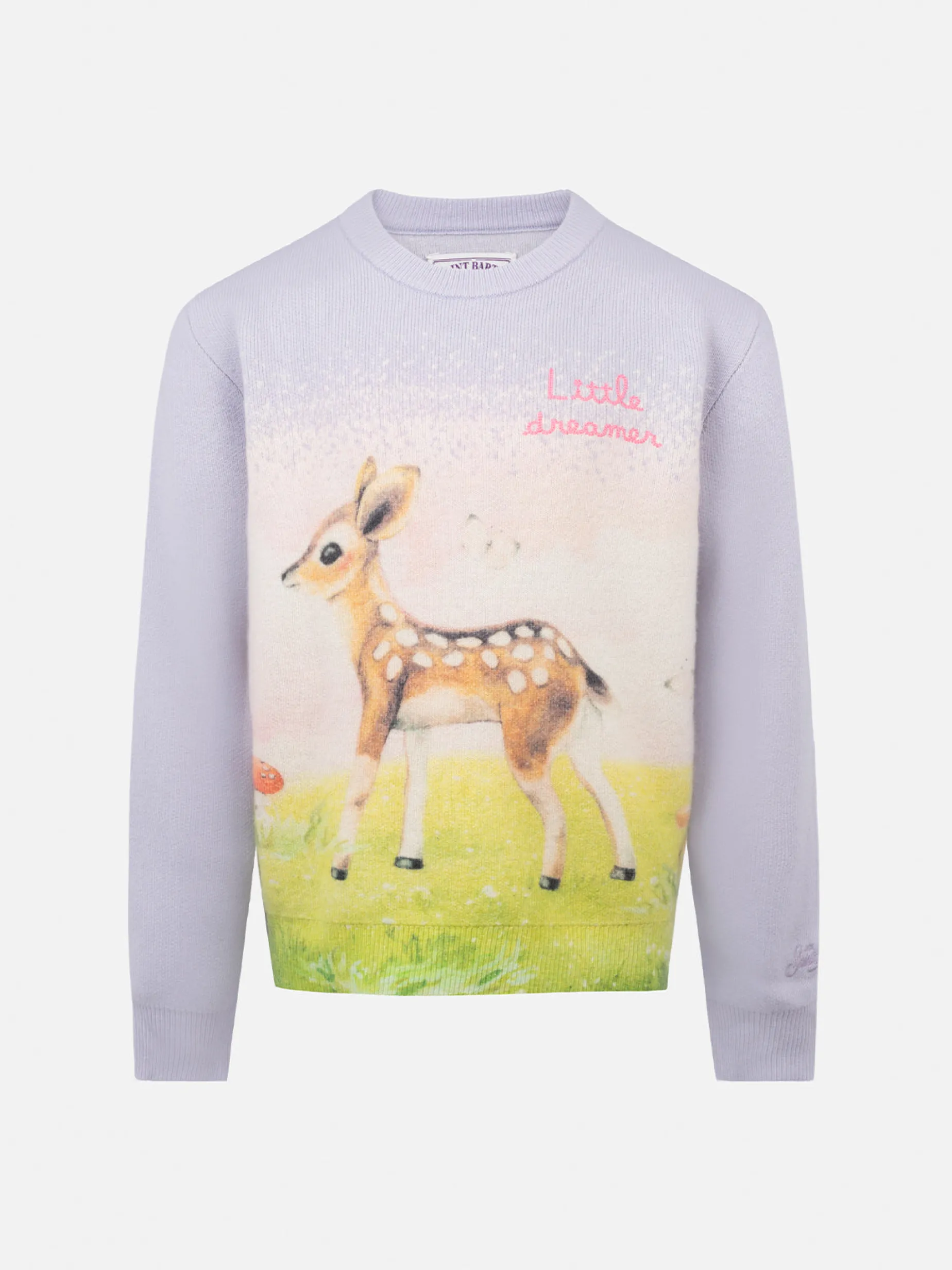 Maglione girocollo lilla da bambina Princess con stampa cerbiatto