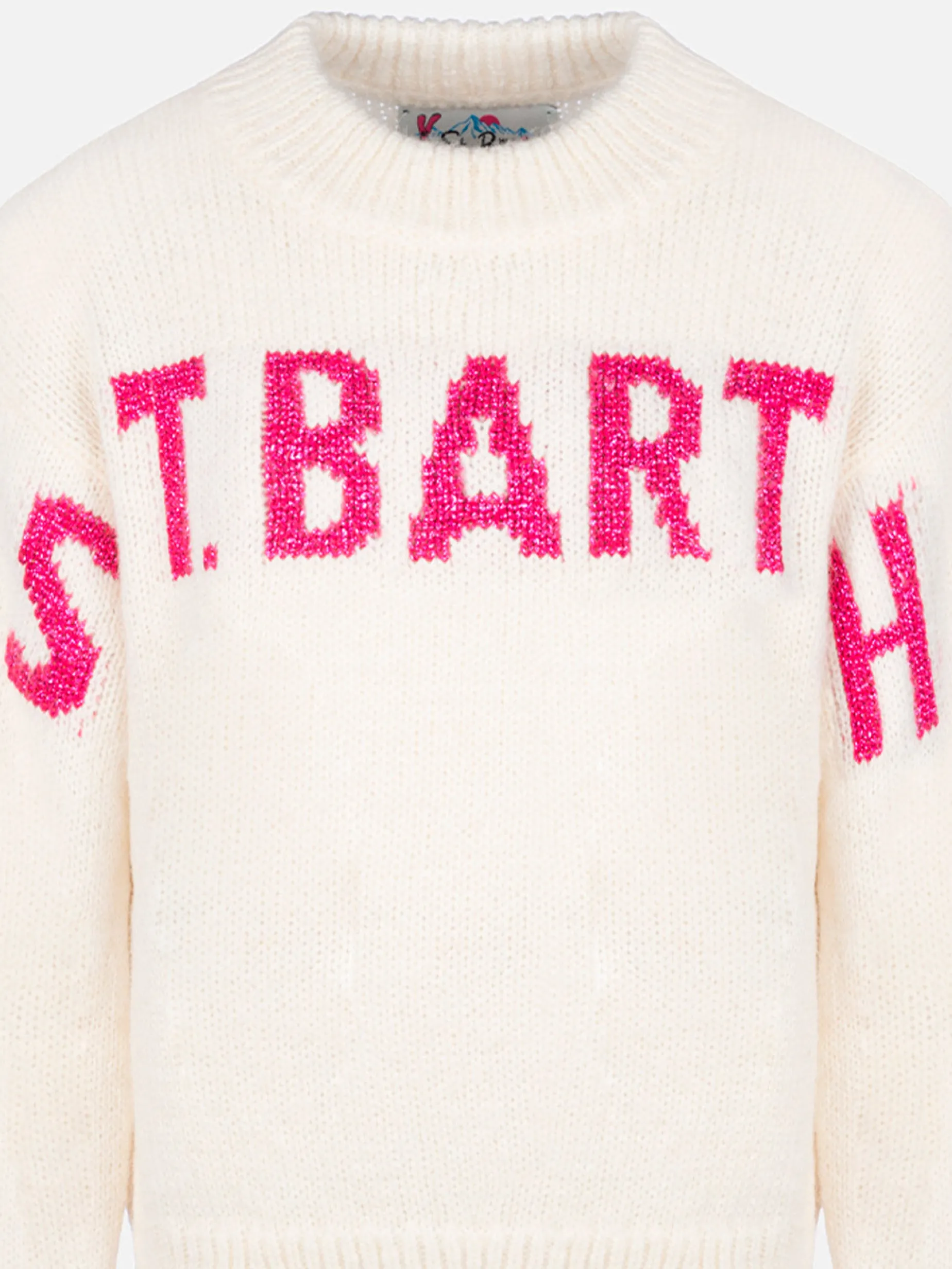 Maglione girocollo rosa da bambina Danya con logo Saint Barth in lurex