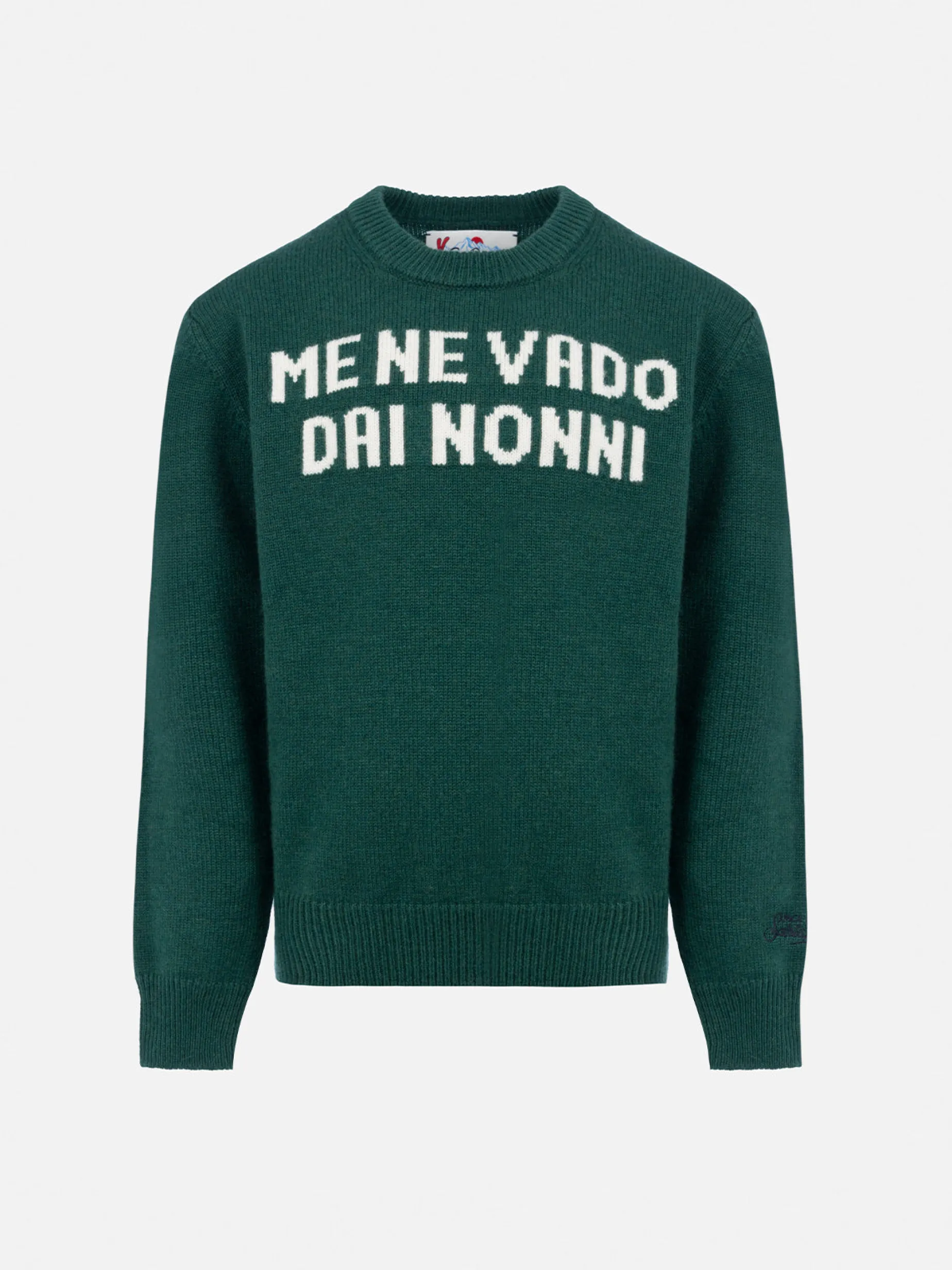 Maglione girocollo verde da bambino Douglas con stampa Me ne vado dai nonni