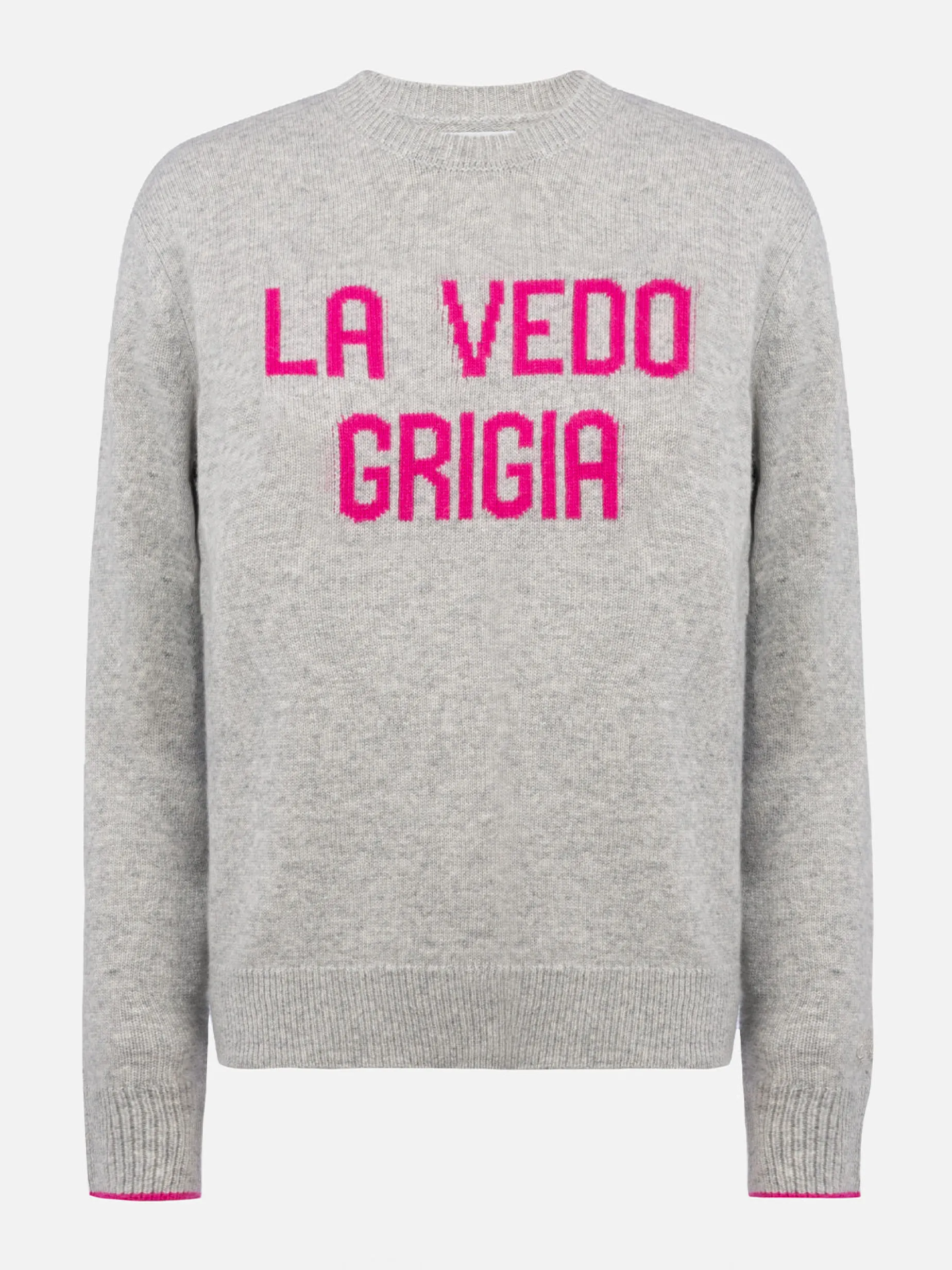 Maglione grigio da donna New Queen con stampa La vedo grigia
