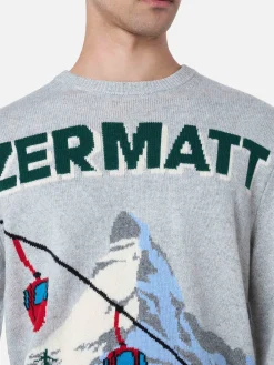 Maglione grigio da uomo Heron con stampa cartolina Zermatt Cable