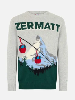 Maglione grigio da uomo Heron con stampa cartolina Zermatt Cable