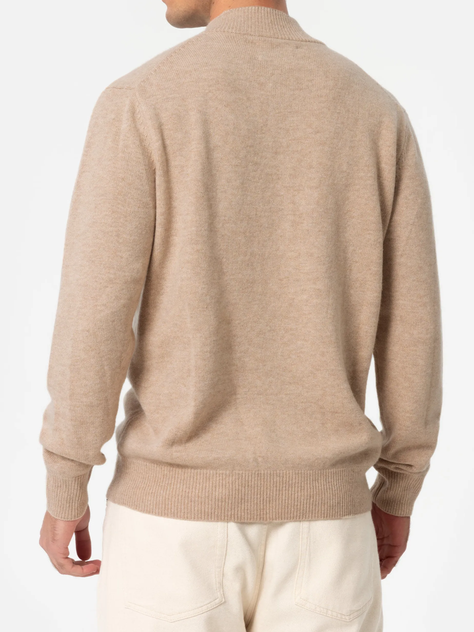 Maglione polo da uomo beige in misto cashmere Dorian