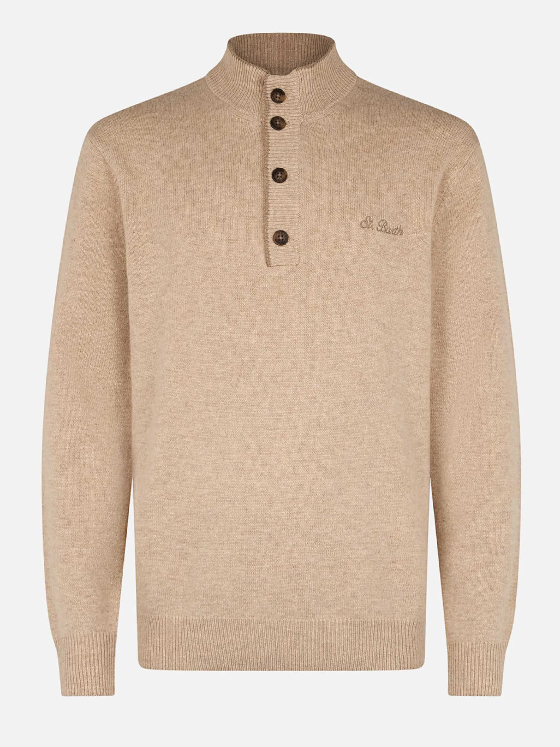 Maglione polo da uomo beige in misto cashmere Dorian