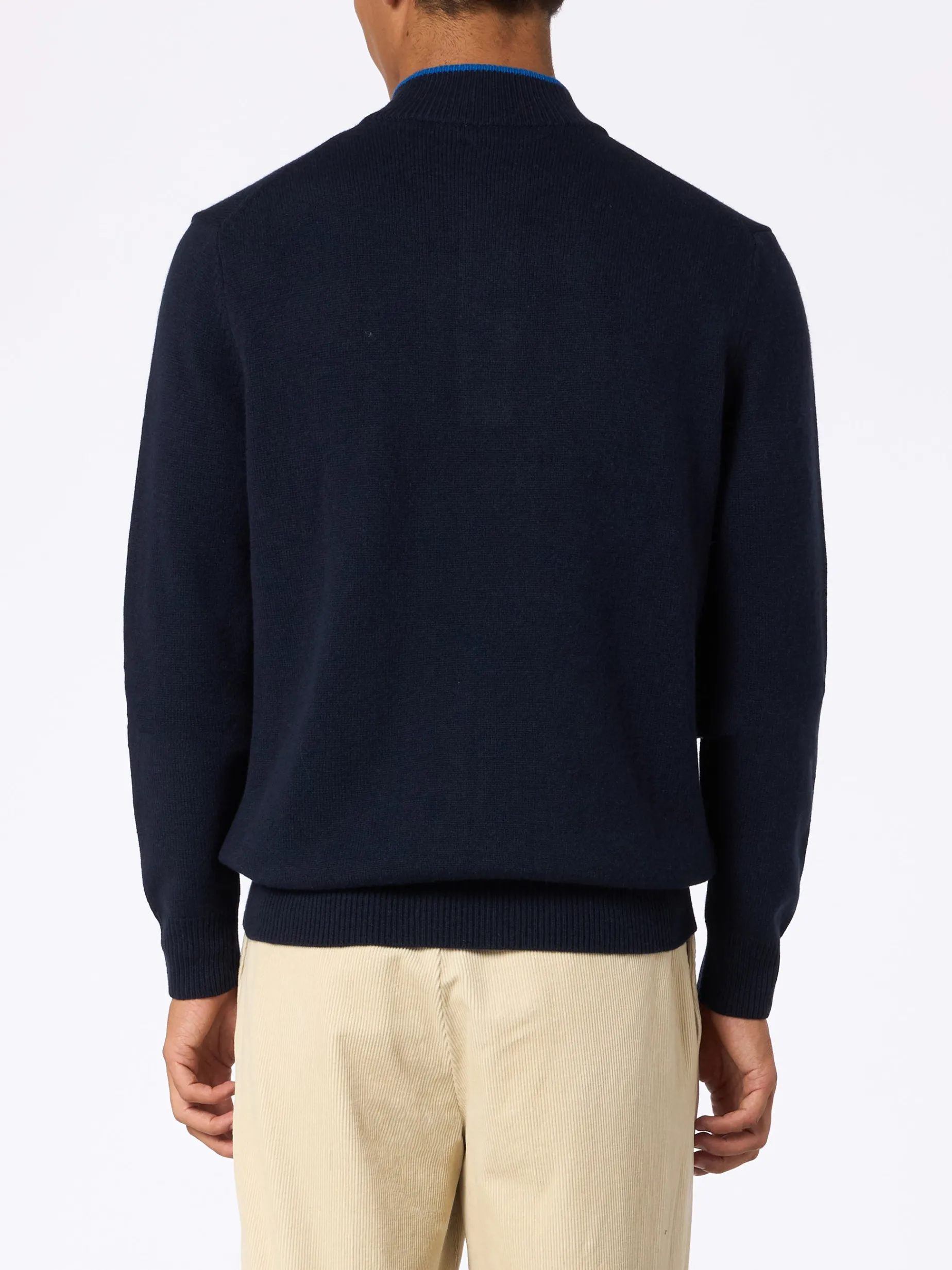 Maglione polo in misto cashmere blu navy da uomo Dorian