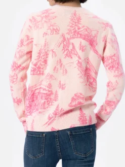 Maglione rosa da donna New Queen con stampa toile de jouy e ricamo Chalet e Rosè