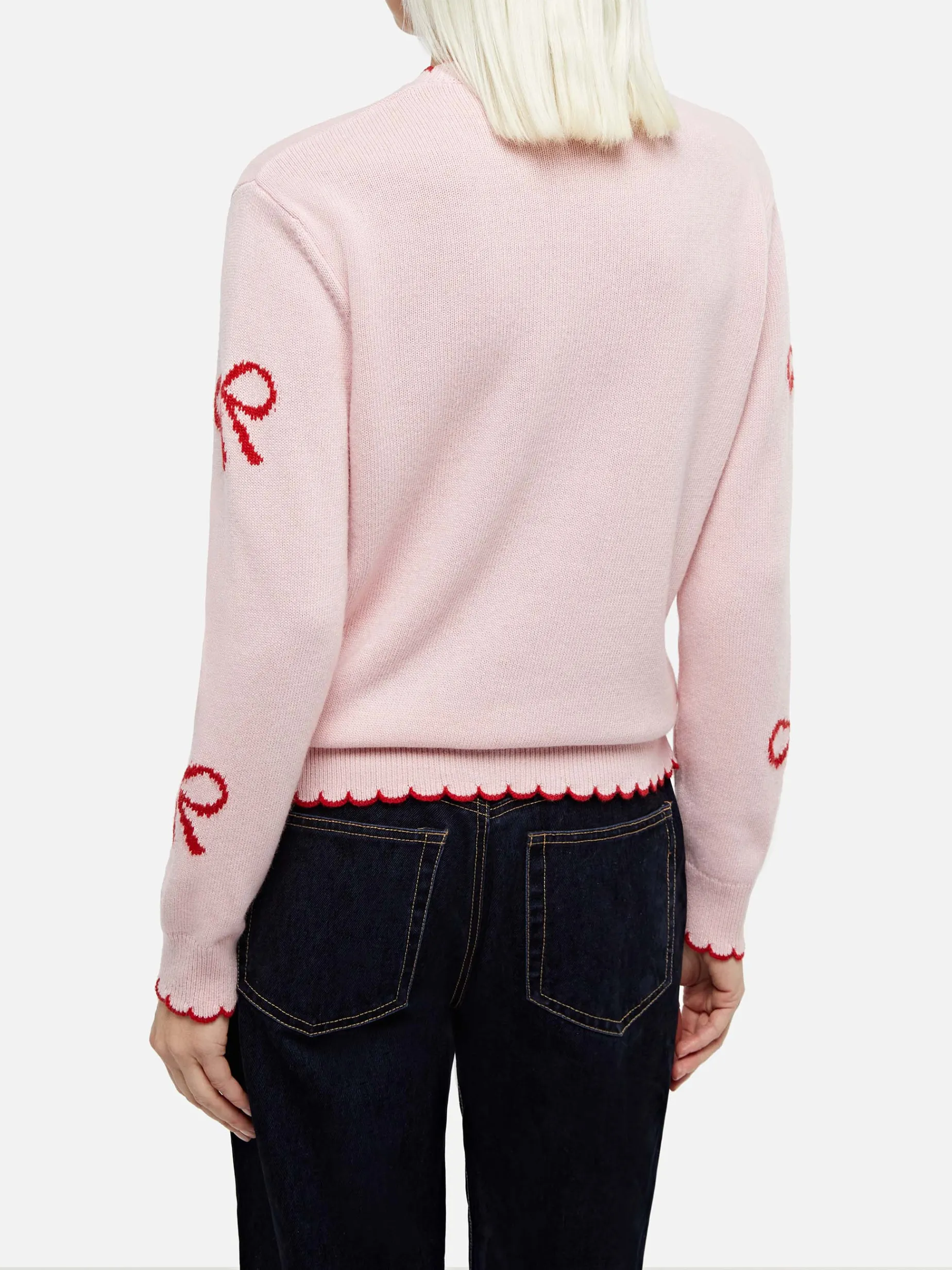 Maglione rosa da donna New Queen con ricamo Pretty Woman e stampa nastri
