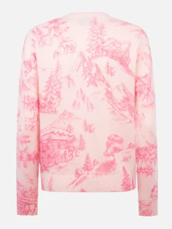 Maglione rosa da donna New Queen con stampa toile de jouy e ricamo Chalet e Rosè