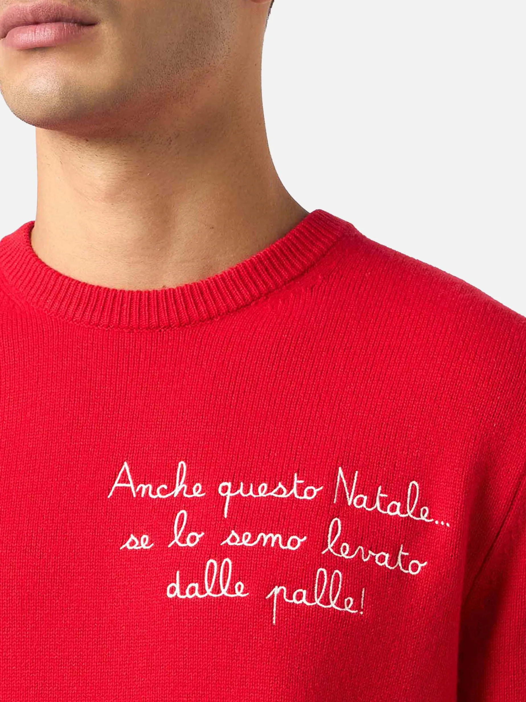 Maglione rosso da uomo Heron con ricamo Anche questo Natale... | VACANZE DI NATALE EDIZIONE SPECIALE