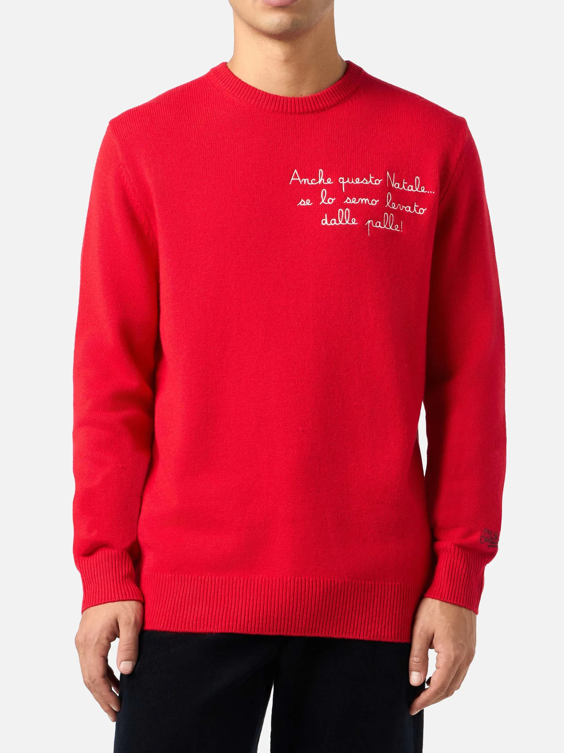 Maglione rosso da uomo Heron con ricamo Anche questo Natale... | VACANZE DI NATALE EDIZIONE SPECIALE