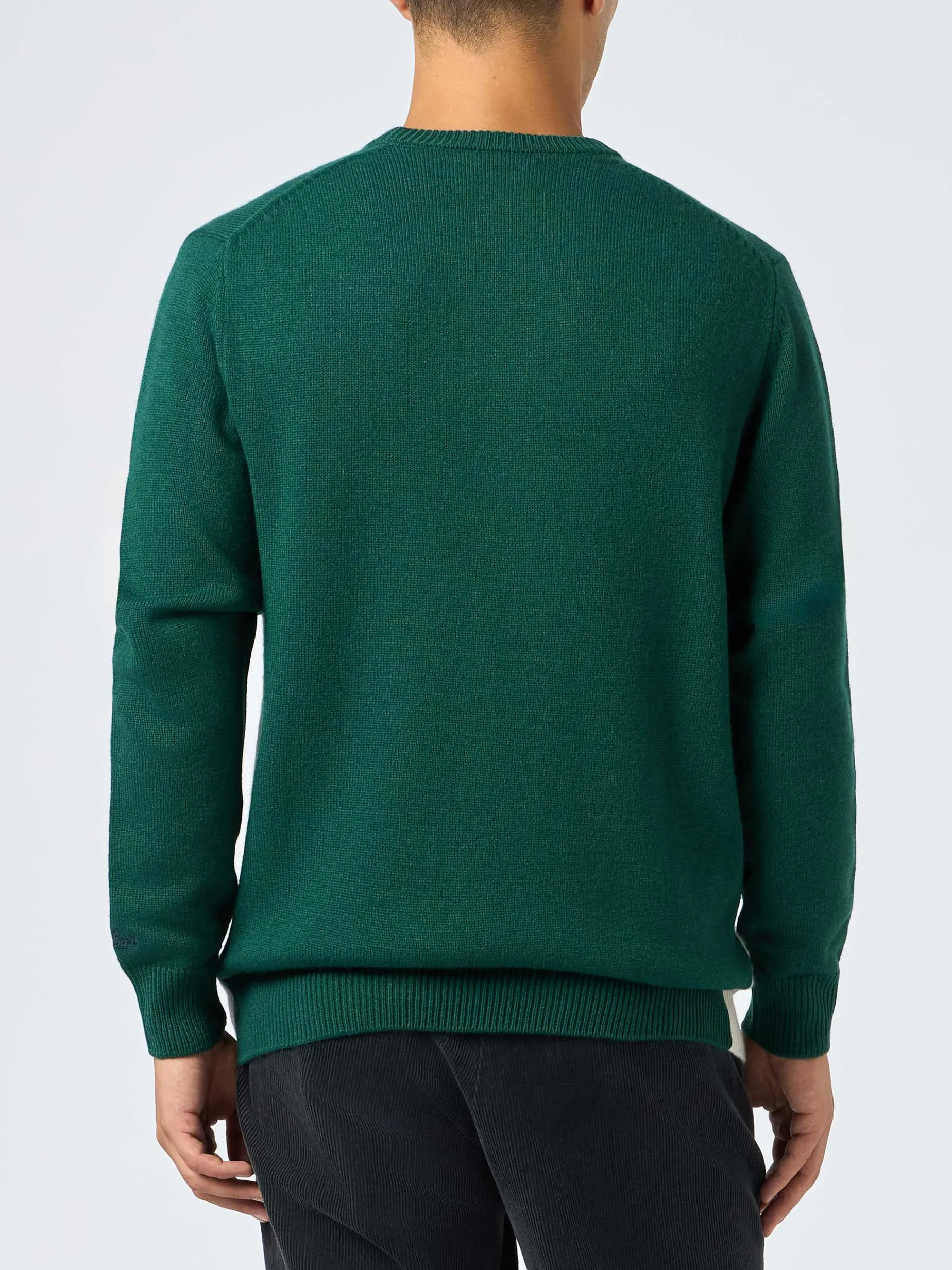 Maglione verde da uomo Heron con stampa cartolina sciatori Courchevel