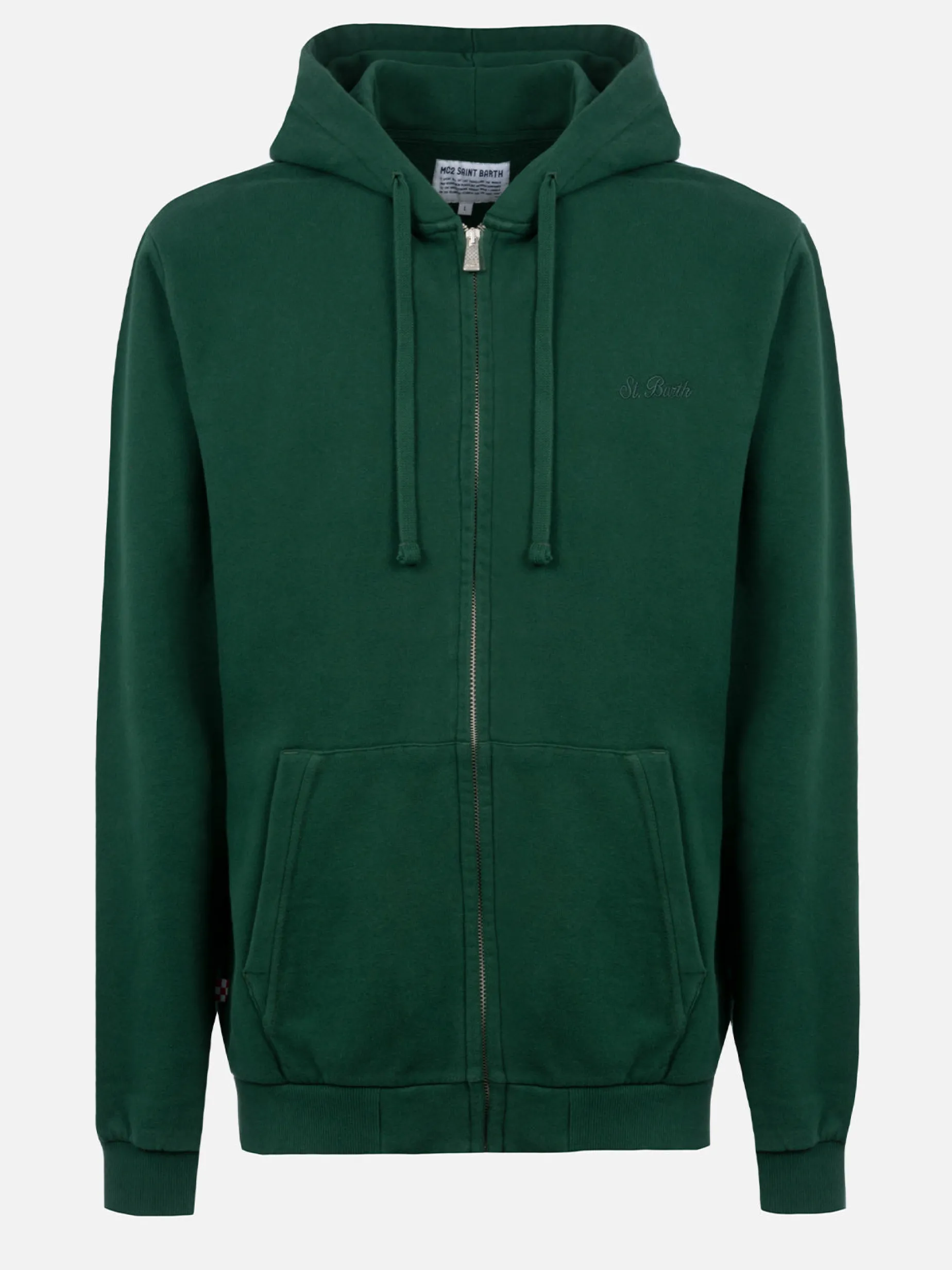 Man British green zipped and hooded sweatshirt with St. Barth embroidery
