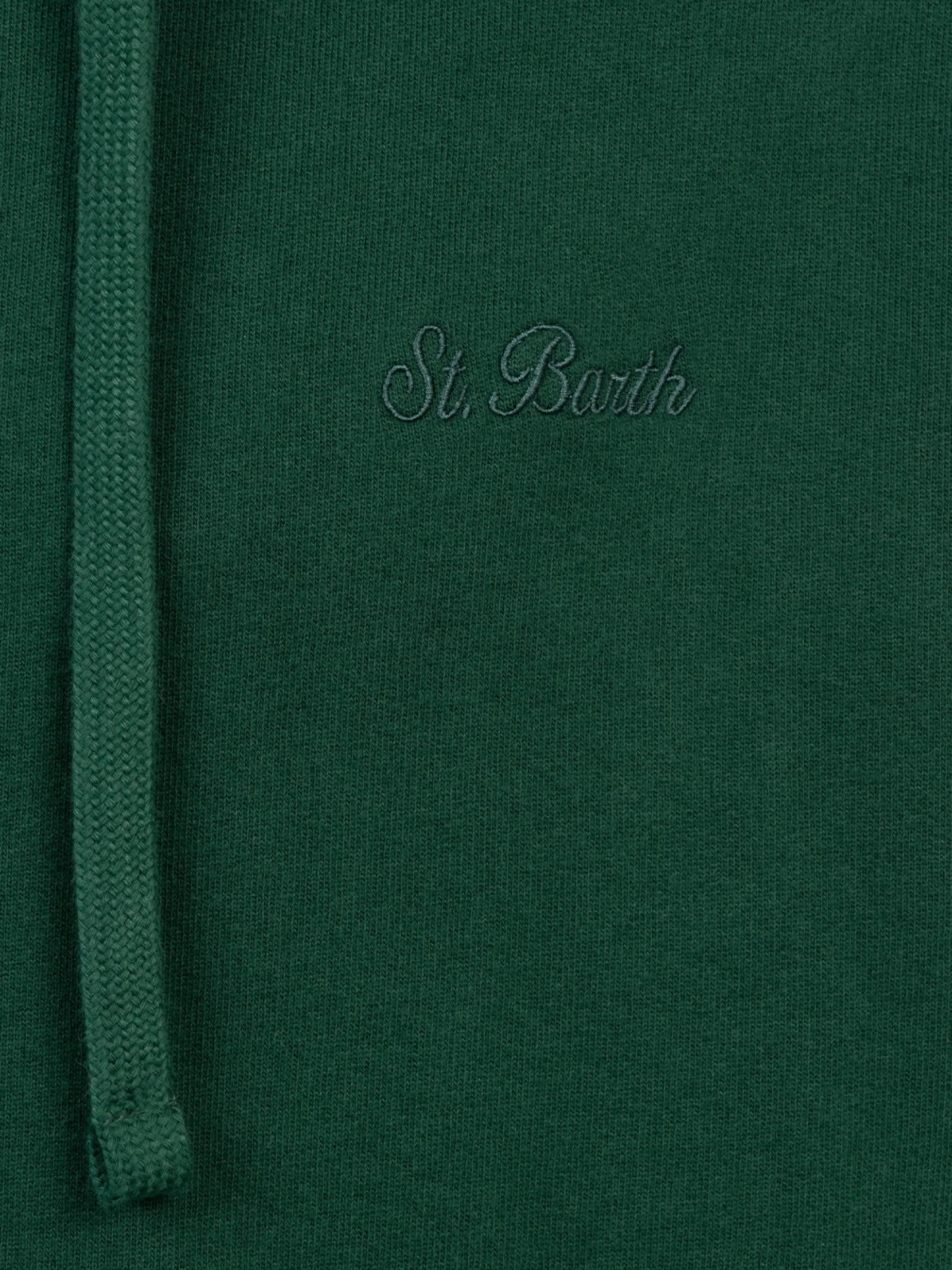 Man British green zipped and hooded sweatshirt with St. Barth embroidery