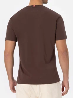 Man brown heavy cotton t-shirt Arnott with St. Barth embroidery