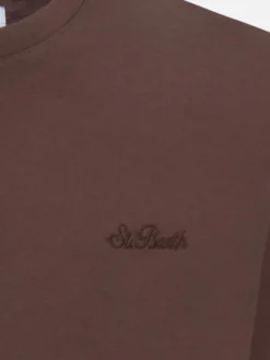 Man brown heavy cotton t-shirt Arnott with St. Barth embroidery