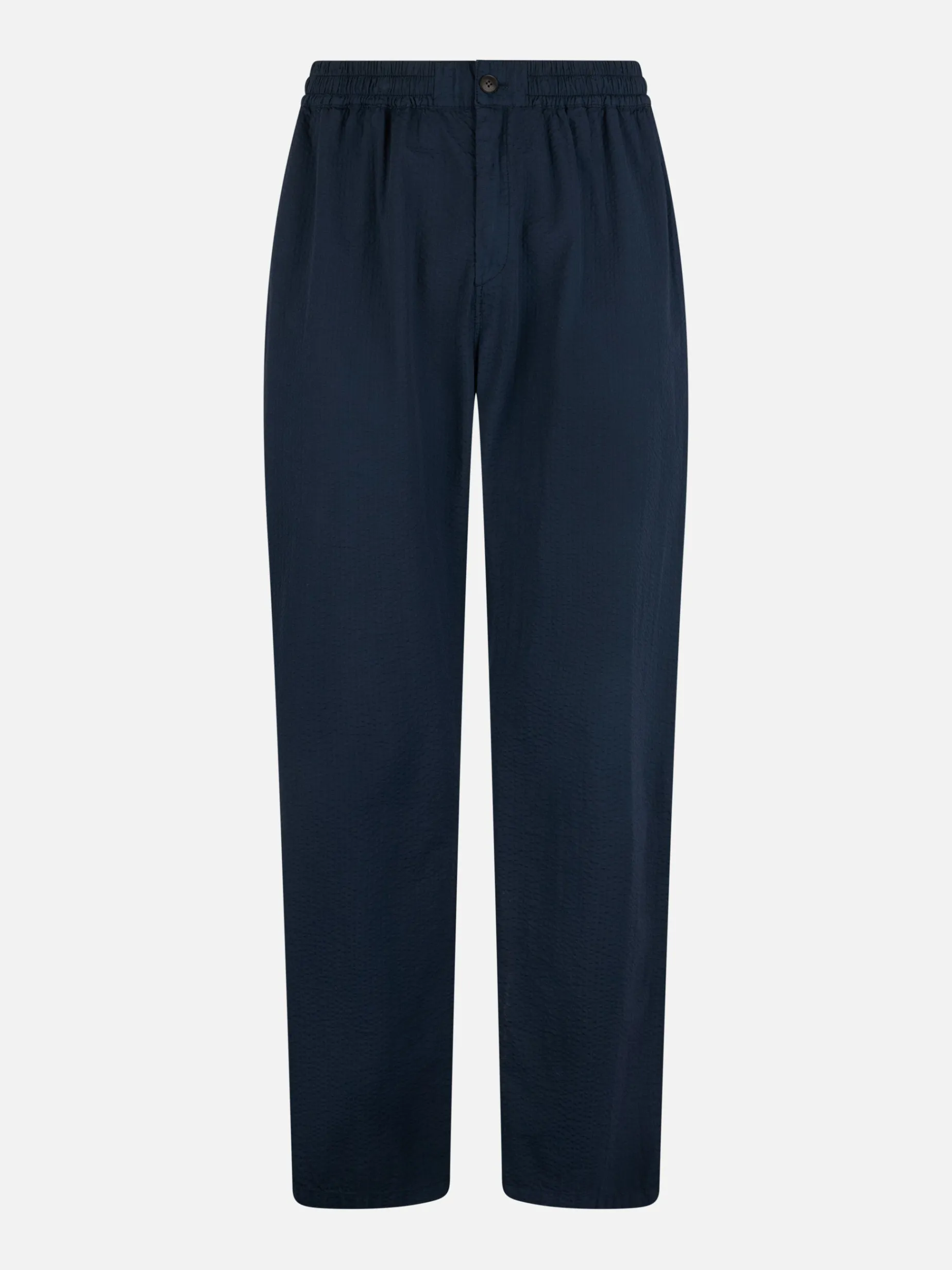 Pantalone da uomo blu navy in cotone seersucker Relais