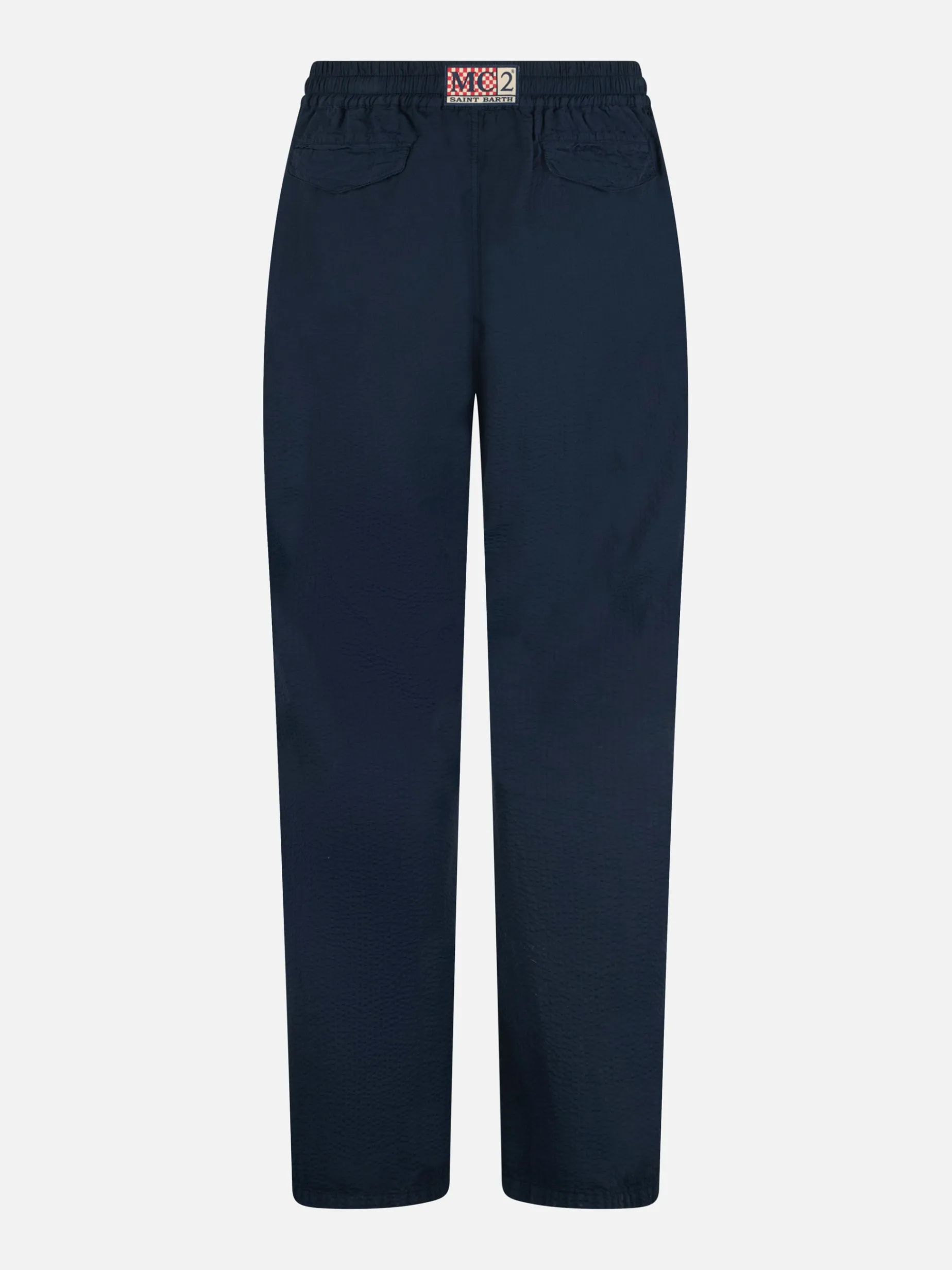 Pantalone da uomo blu navy in cotone seersucker Relais