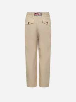 Pantaloni Calais Jr da bambino in lino beige con coulisse