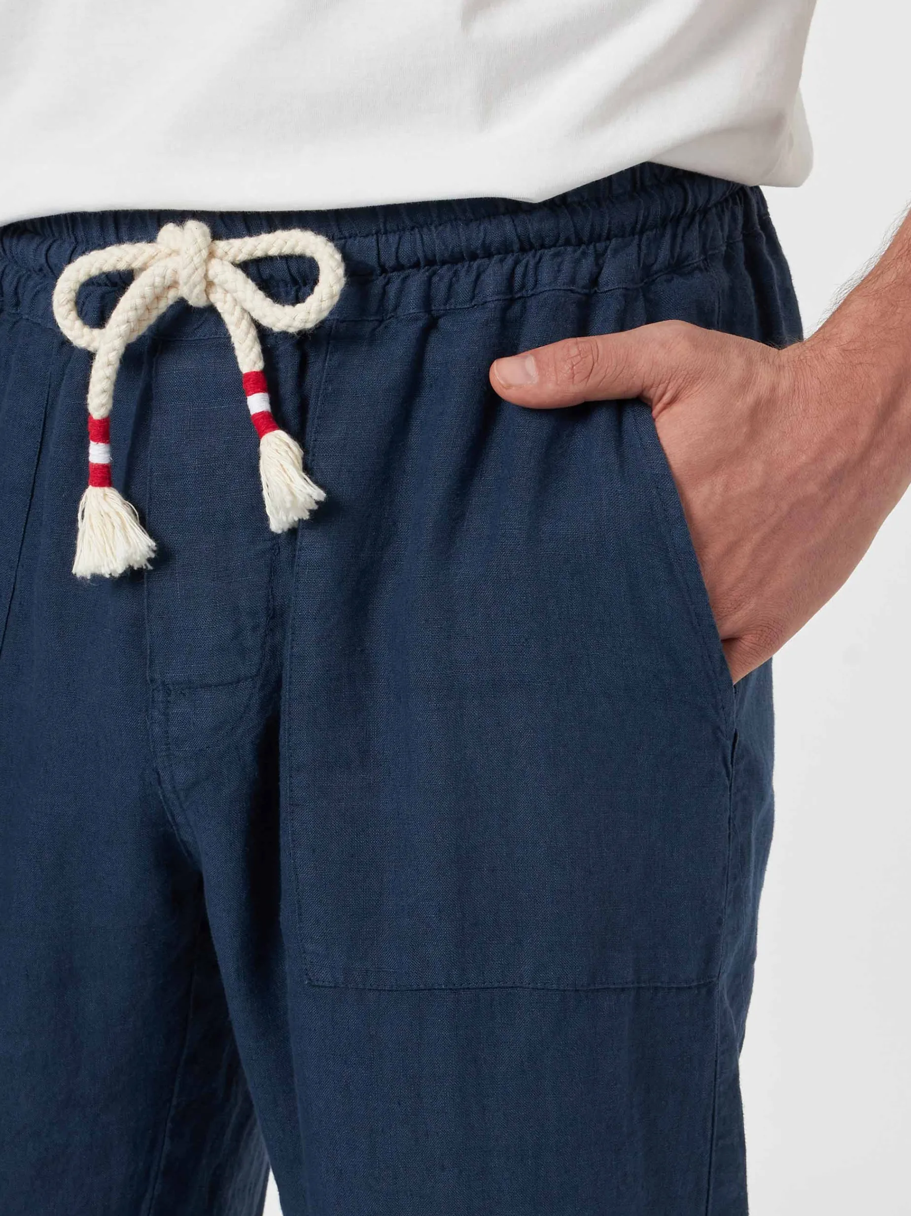 Pantaloni da uomo Calais in lino blu navy con coulisse