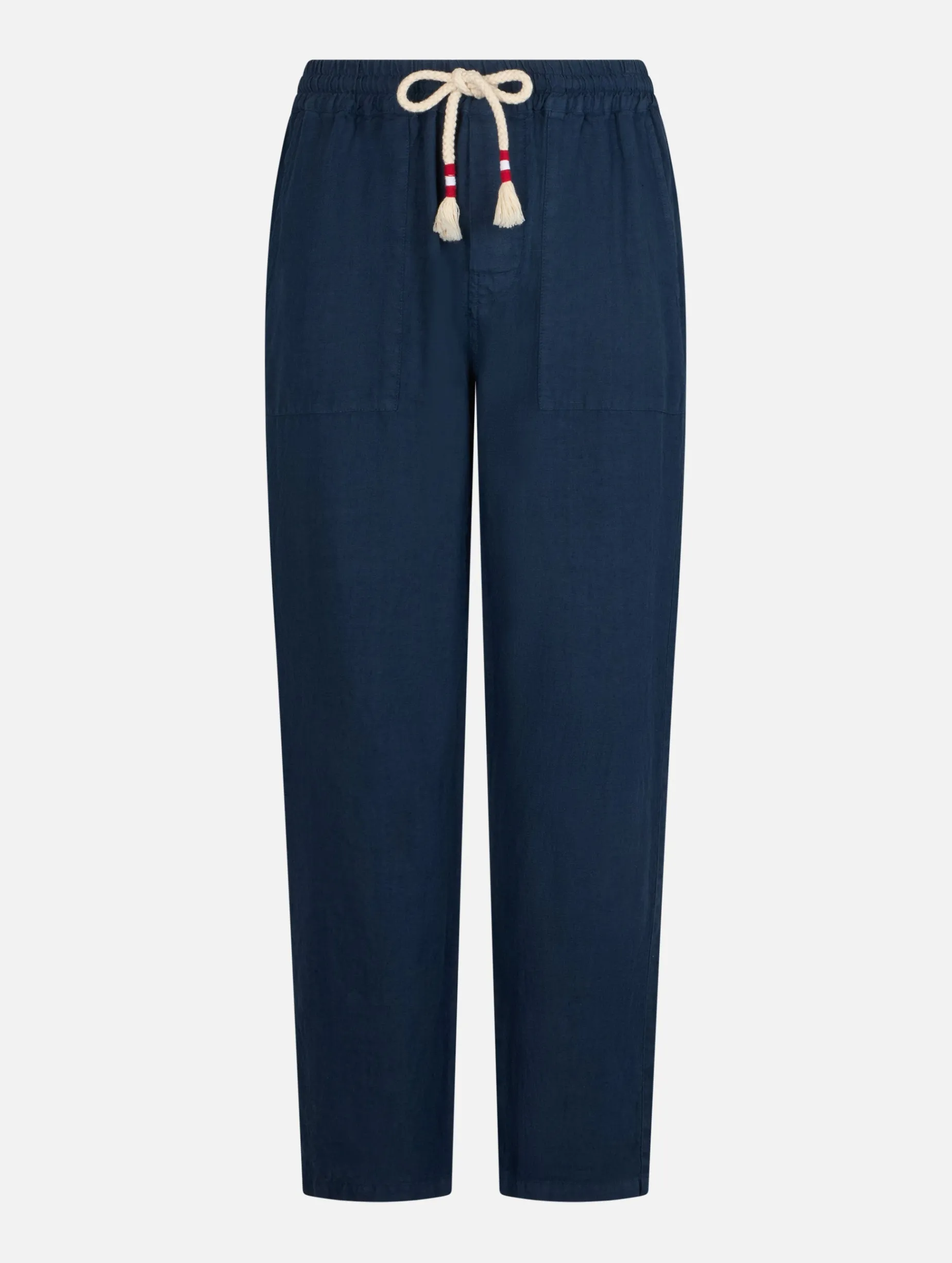 Pantaloni da uomo Calais in lino blu navy con coulisse