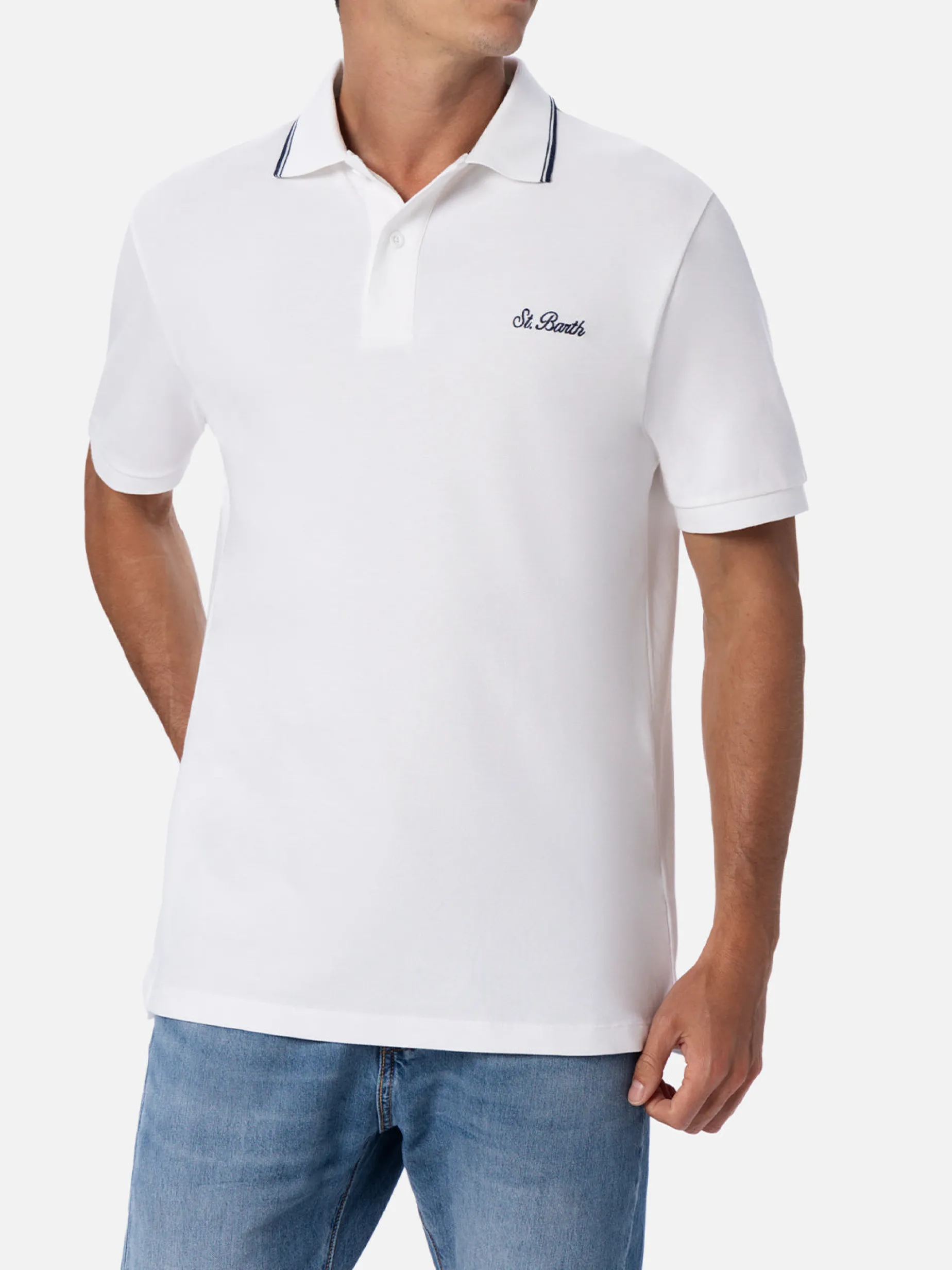 Polo da uomo in piquet di cotone bianco Beverly Hills