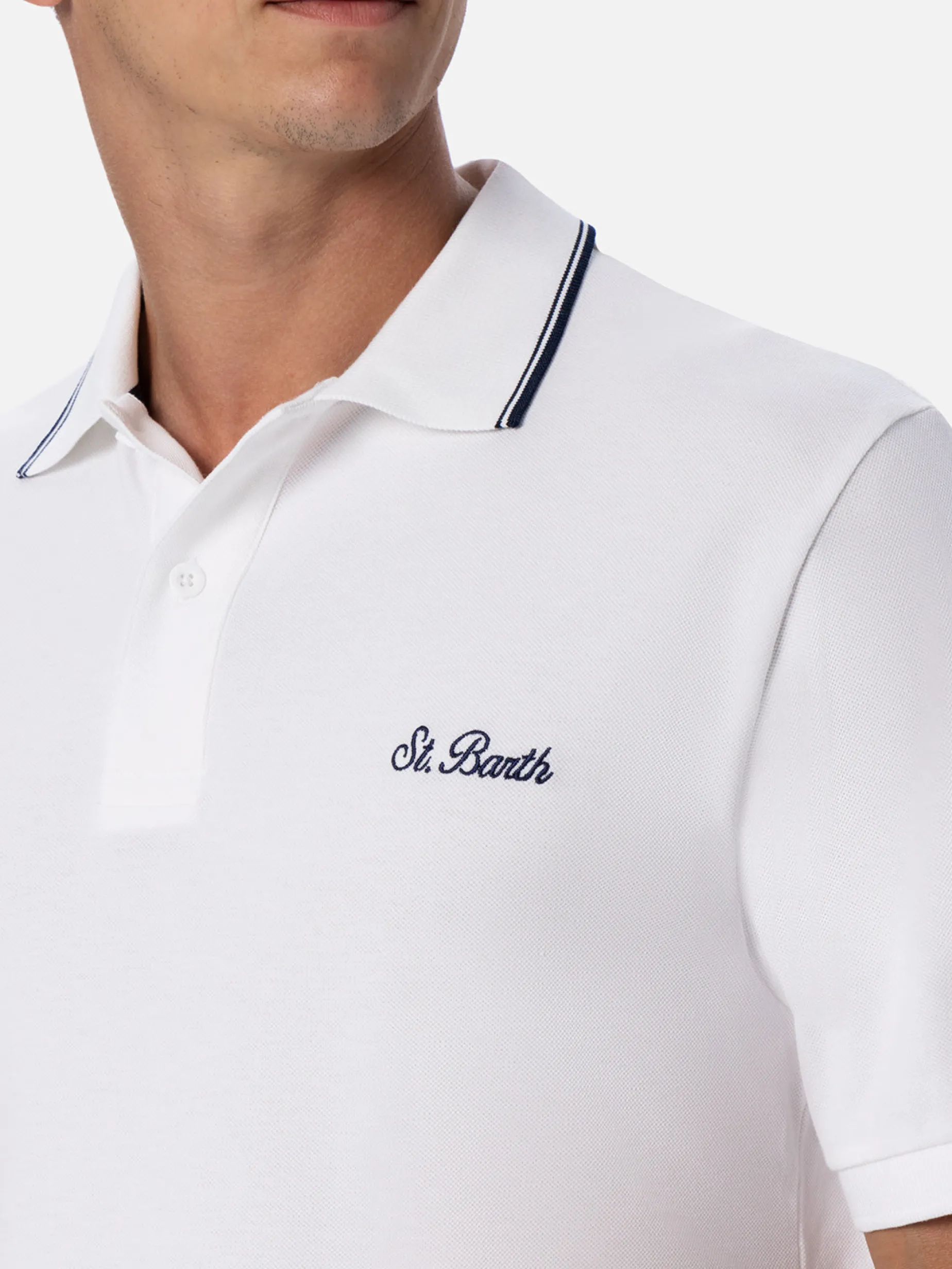 Polo da uomo in piquet di cotone bianco Beverly Hills
