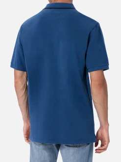 Polo da uomo in piquet di cotone blu denim Beverly Hills