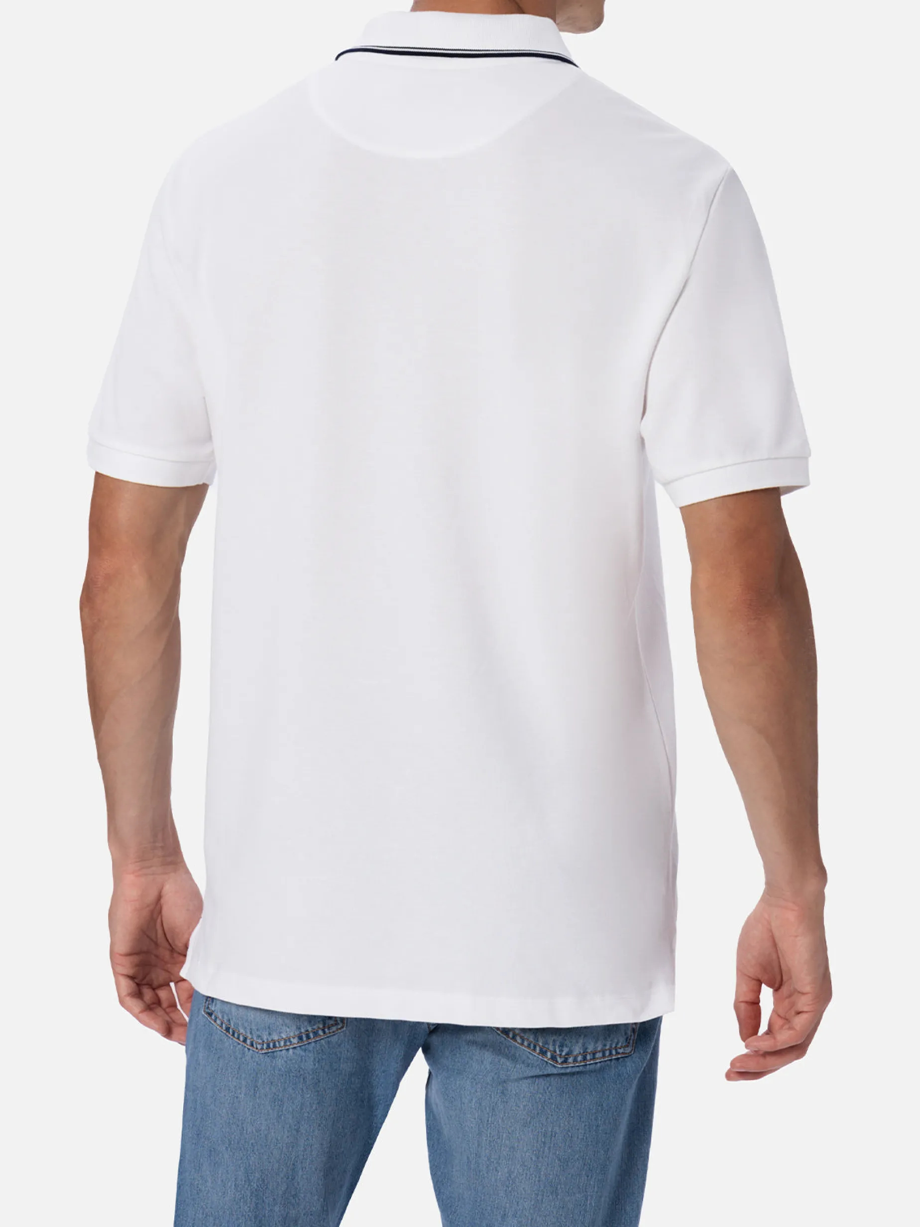 Polo da uomo in piquet di cotone bianco Beverly Hills