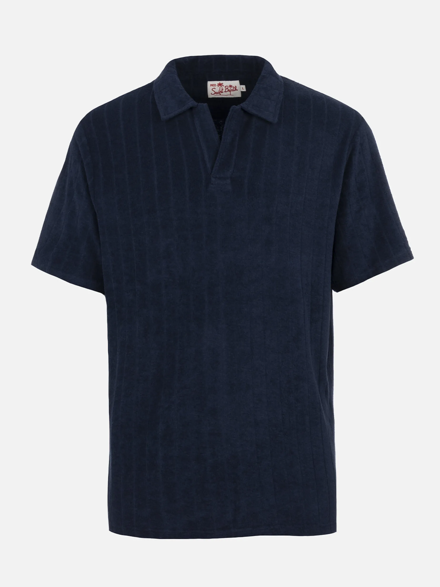 Polo da uomo in spugna blu a costine Jeremy
