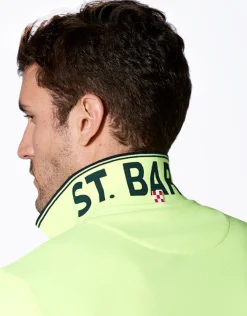 Polo in piquet giallo fluo con logo St. Barth check