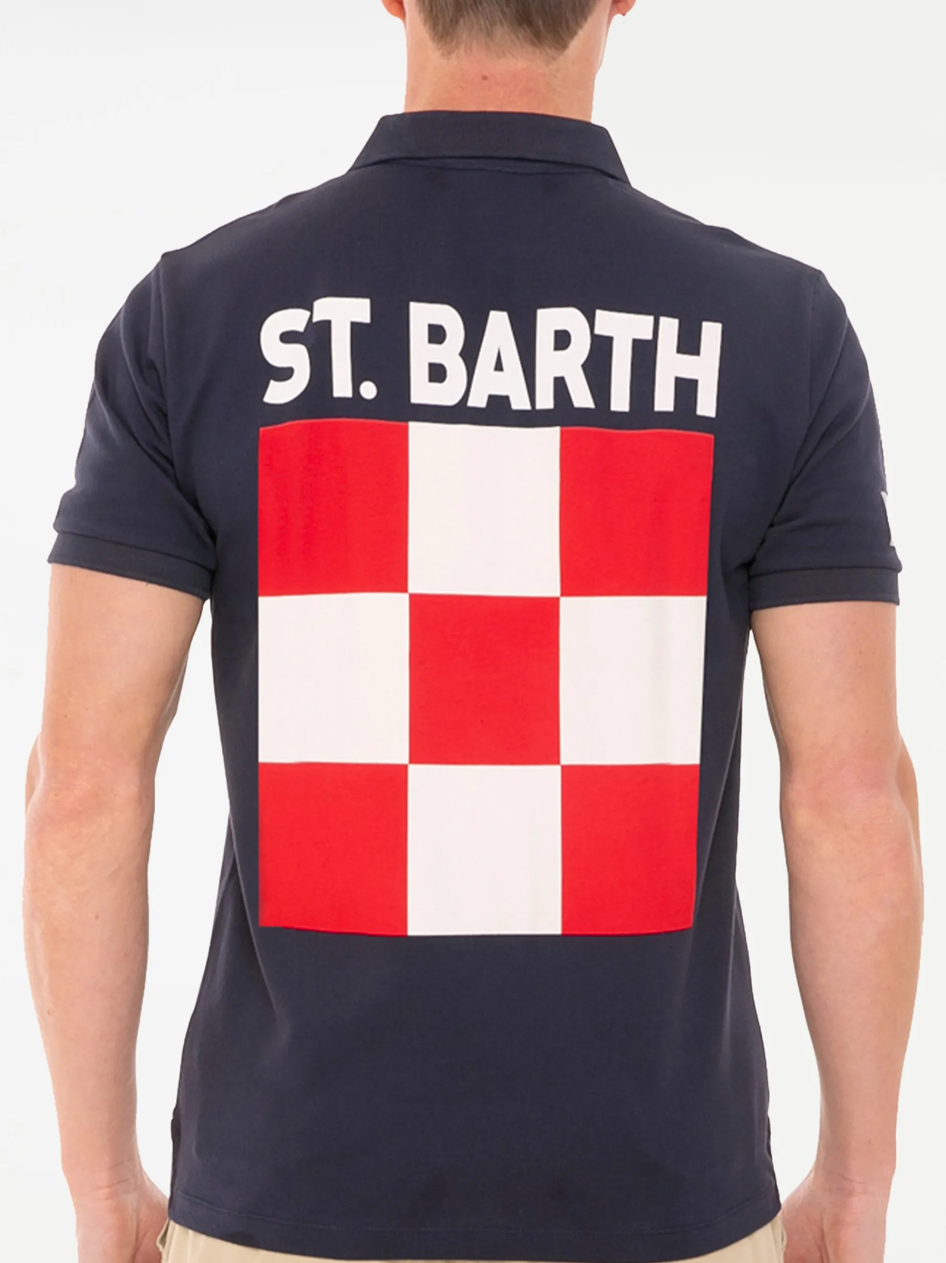 Polo piquet blu con logo St. Barth check