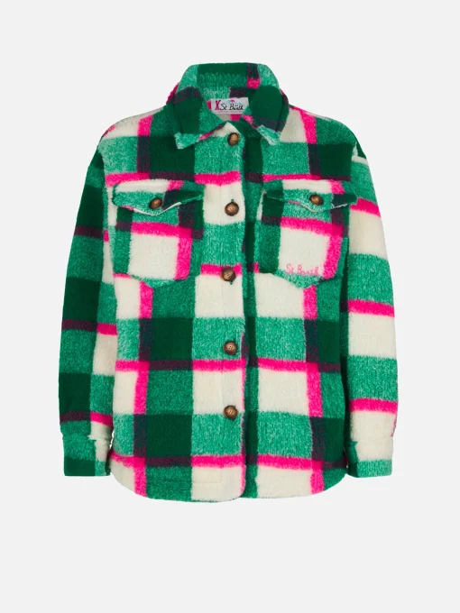 Sovracamicia da bambina in sherpa con stampa tartan