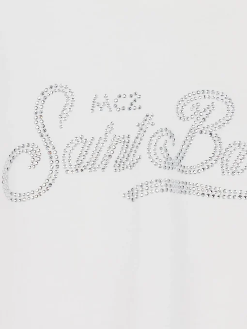 T-shirt bianca a maniche lunghe da bambina Penny con logo Saint Barth in strass