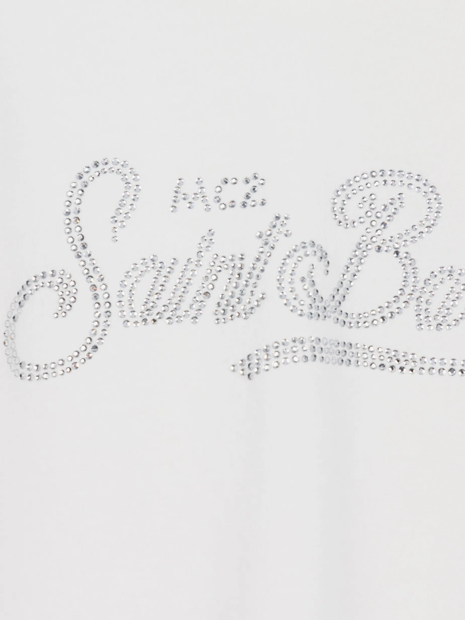 T-shirt bianca a maniche lunghe da bambina Penny con logo Saint Barth in strass