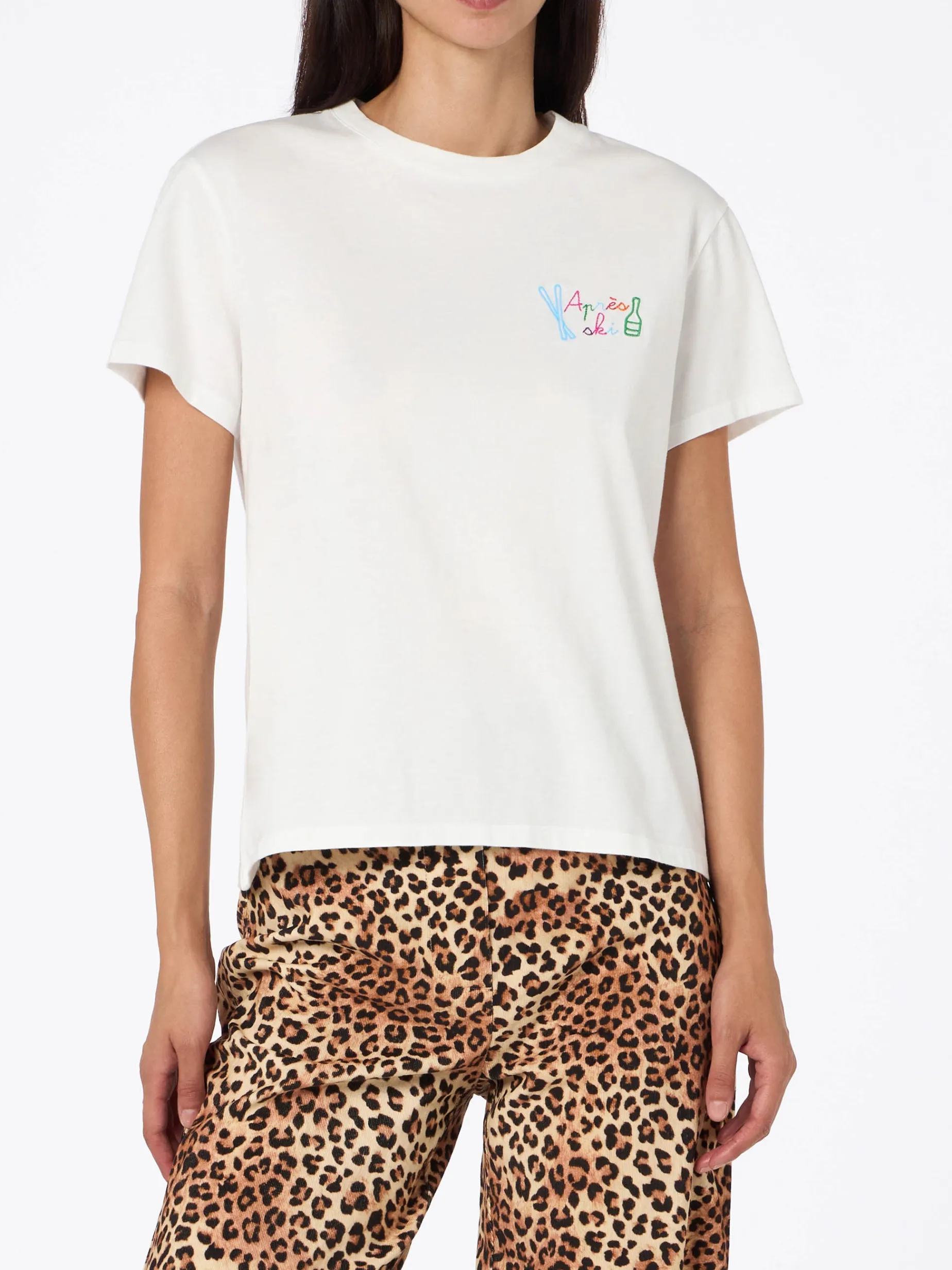 T-shirt bianca da donna Emilie con ricamo arcobaleno Apres Ski