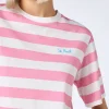 T-shirt corta a righe rosa e bianche da donna