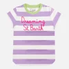 T-shirt da bambina a righe rosa e bianche con scritta ricamata