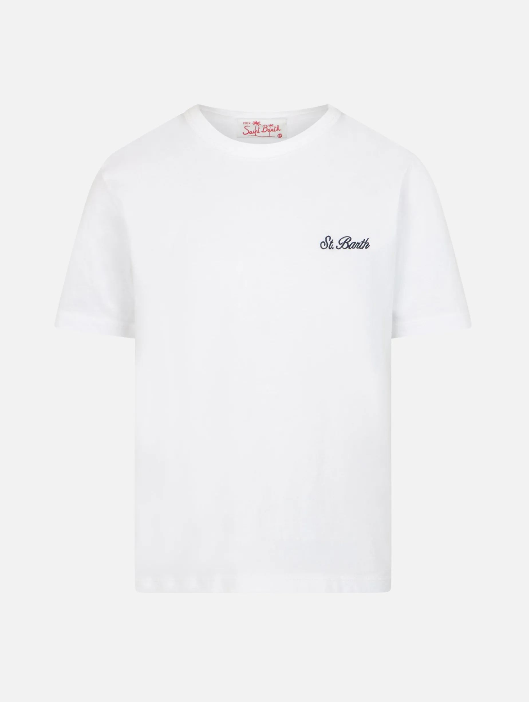 T-shirt da bambino Dover in jersey di cotone bianco con ricamo St. Barth
